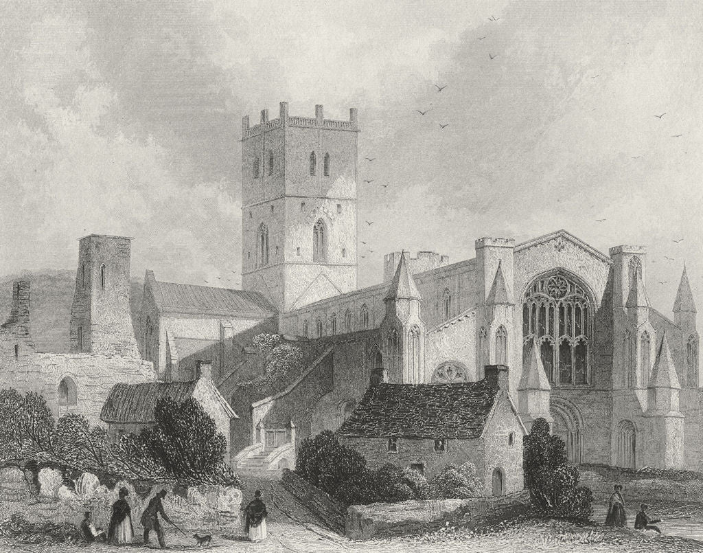 WALES. St David's Cathedral NW view 1860 old antique vintage print picture